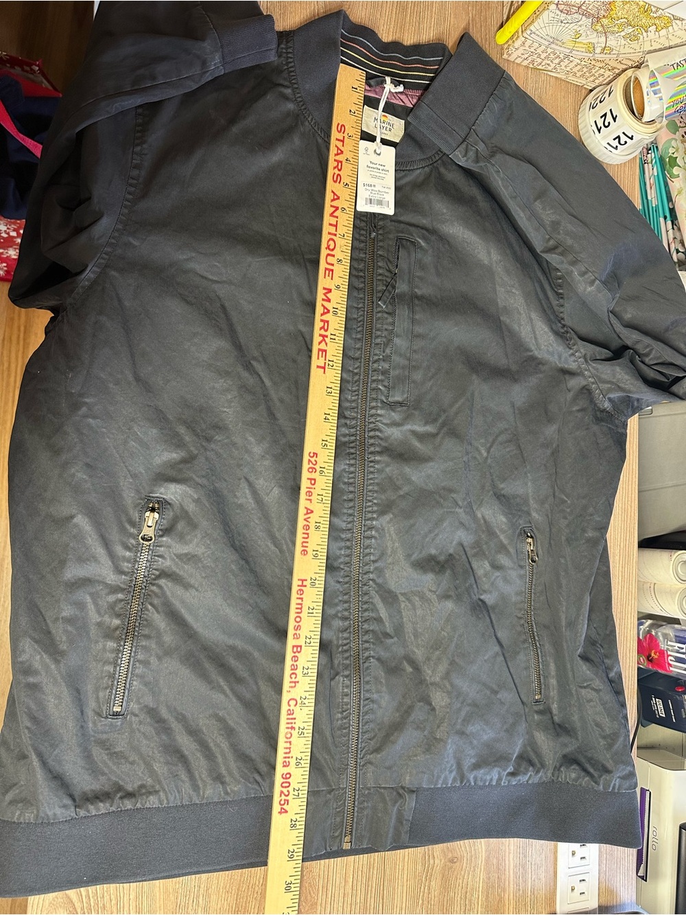 MARINE LAYER dry wax bomber jacket in blue/black - Picture 10 of 16